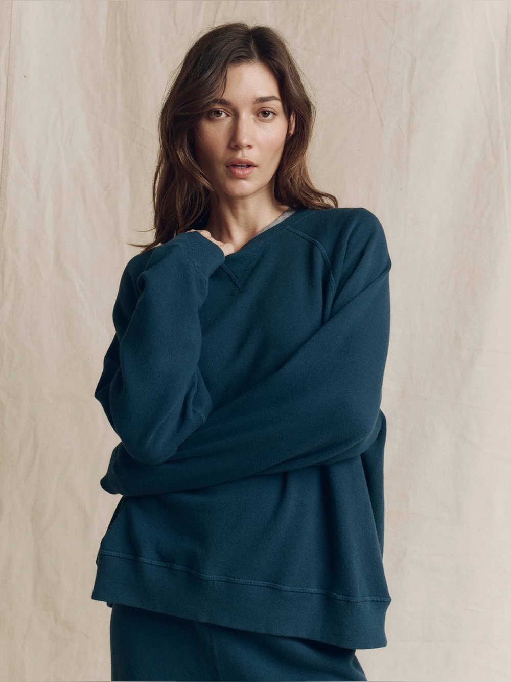 THE GREAT The Slouch Sweatshirt Size 0 XS Dark Slate Teal NWT Raglan Cotton